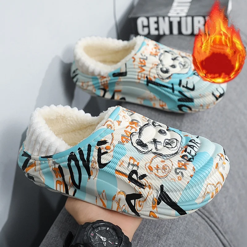 Autumn and Winter Waterproof Cotton Shoes for Men and Women, Plus Velvet to Keep Warm, Outer Wear Cotton Slippers