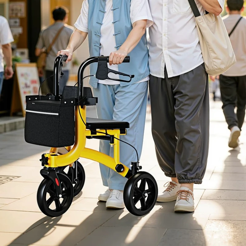 

Aluminum Portable Rollator Walkers with Seat for Seniors Foldable Mobility Walker Adjustable Height Mobility Aids Shopping Carts