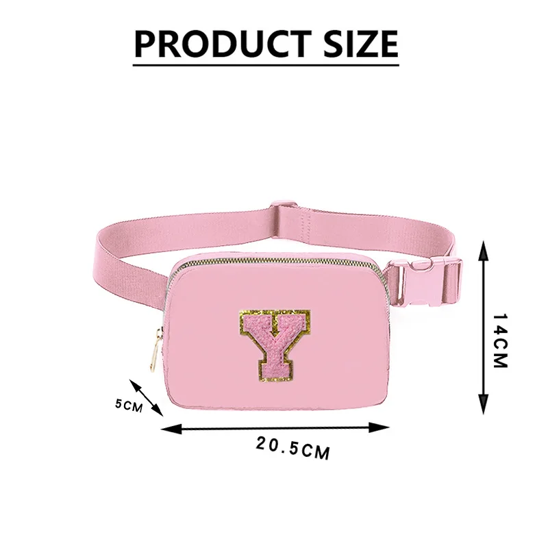 Nylon Waterproof Waist Pack Embroidered Letter Makeup Pouch Handbag for Travel Perfect for Casual Sports Fitness Running Storage