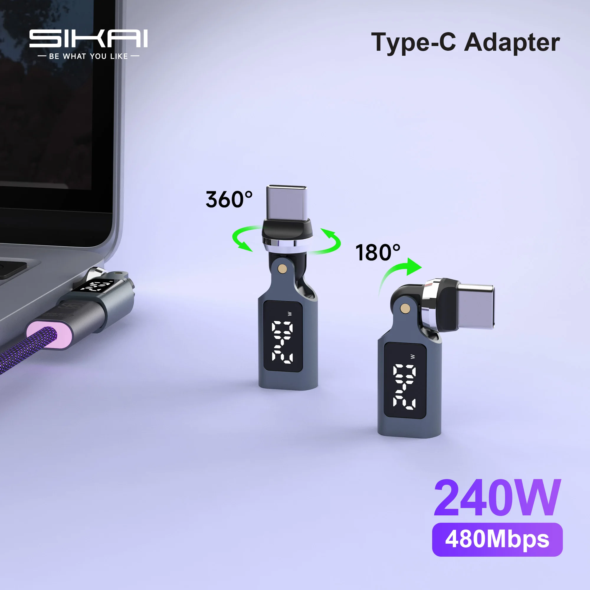 USB C Adapter PD 240W Type C Adapter Digital Display  Right Angle 540° 180° C Connector for iPhone 17 Samsung Tablet Laptop