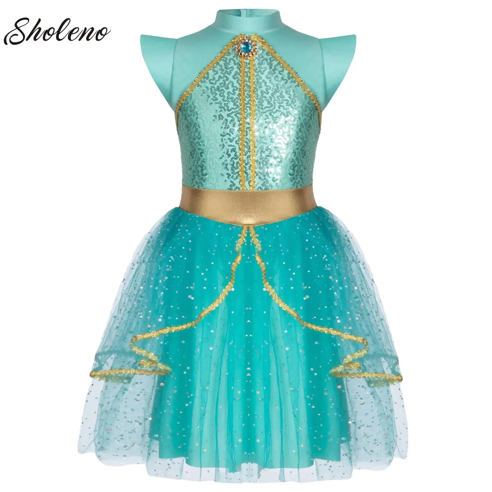 

Halloween Carnival Theme Costume Arabian Princess Play Jasmine Dress up Girls Birthday Party Fancy Movie Role Playing Apparel