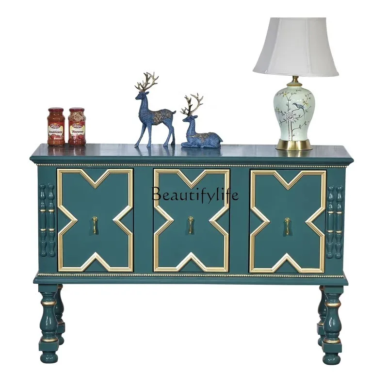 

American light luxury small apartment living room solid wood locker simple classical gold-painted foyer display cabinet