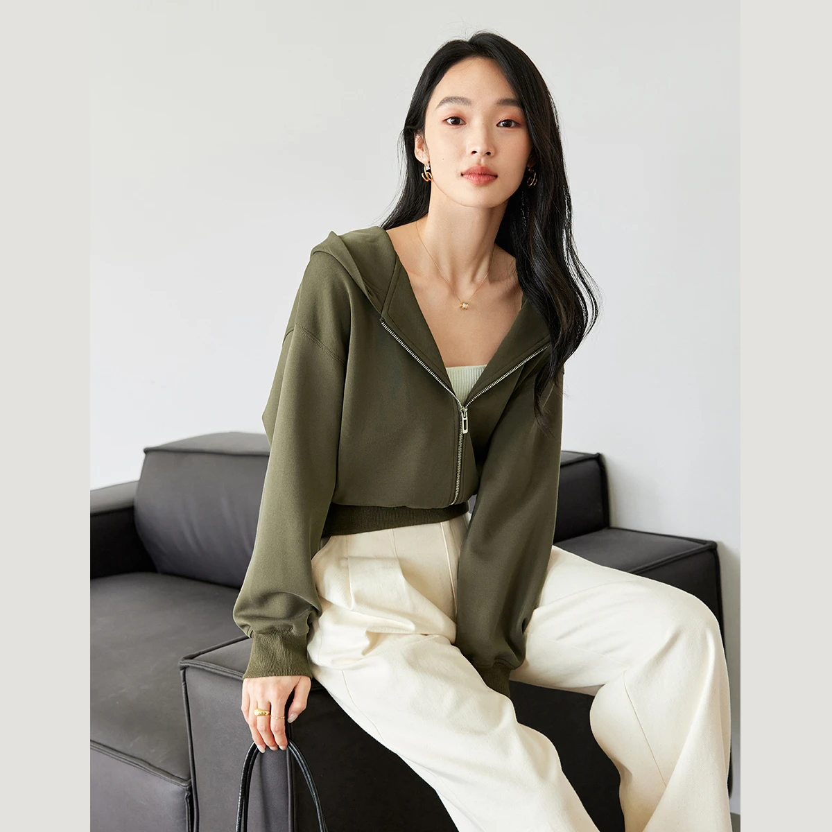 VIMLY بلوزات قصيرة بقلنسوة غير رسمية للنساء لخريف 2025 سترات جديدة بغطاء للرأس متينة وأكمام طويلة سترات نسائية M8675