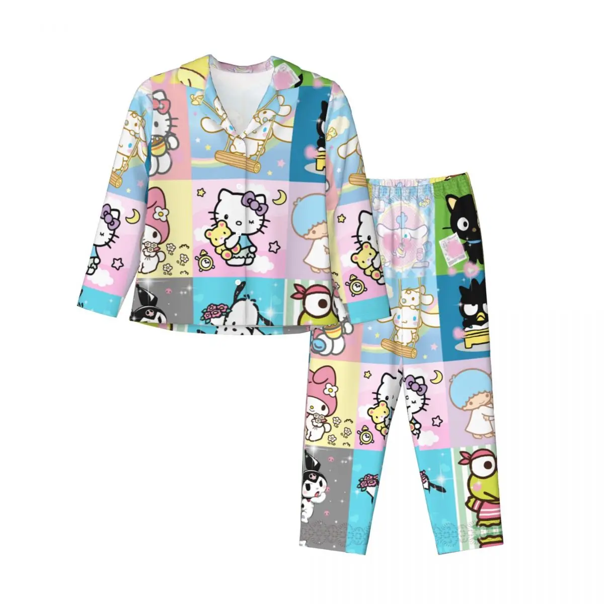 Sanrio Hello Kitty Melody Kuromi Women's Pajamas Sets Woman 2 Pieces Pajamas Female Couples Loungewear Suit Home Clothes