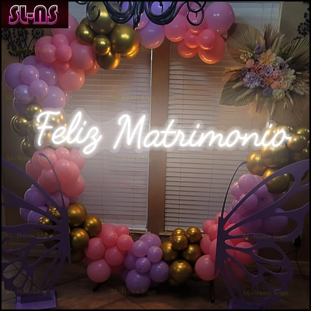 Big 75x15cm Feliz Matrimonio Neon Sign Led Neon Light Sign Spanish Home Art Wedding Party Decoraton Neon Lamps Room Wall Decor