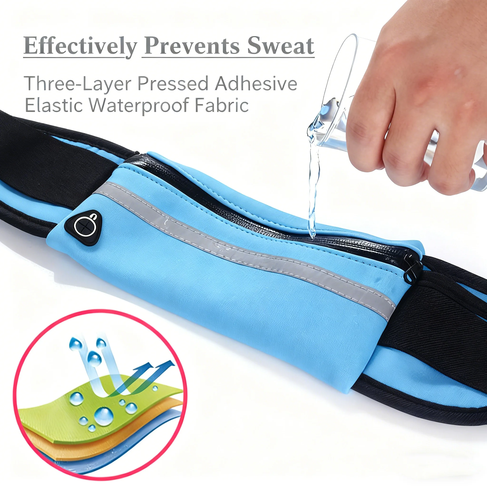 حقيبة خصر رياضية خارجية بلون سادة مع سعة كبيرة، حقيبة خصر للمشي لمسافات طويلة والجري، حقيبة خصر محمولة مقاومة للعرق