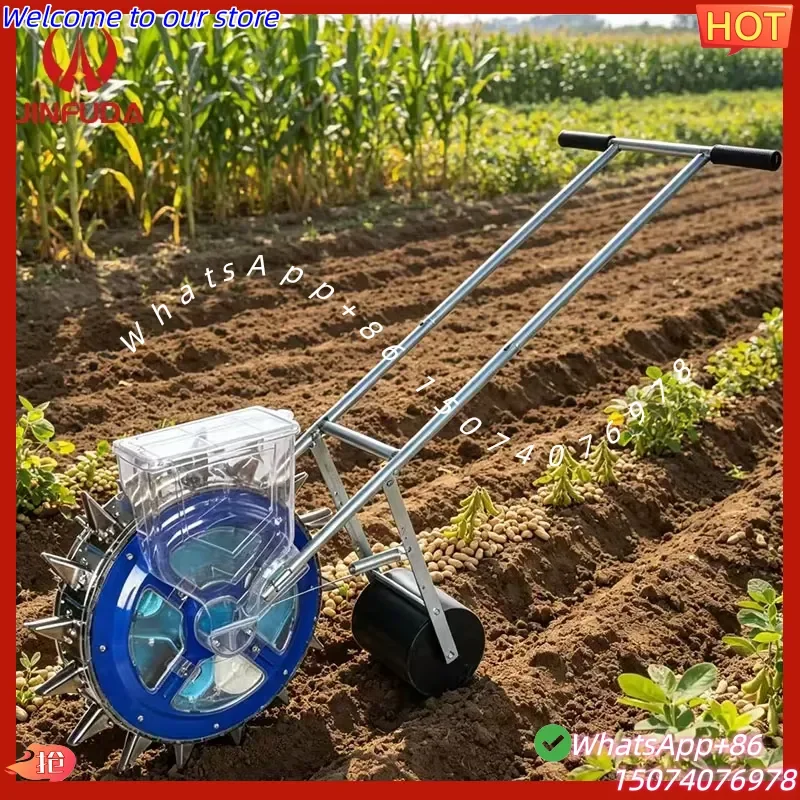 2026 High Efficiency Portable Hand Push Garden Planter & Seeding Machine for Peanut Garlic Manual Roller Seed Seeder with