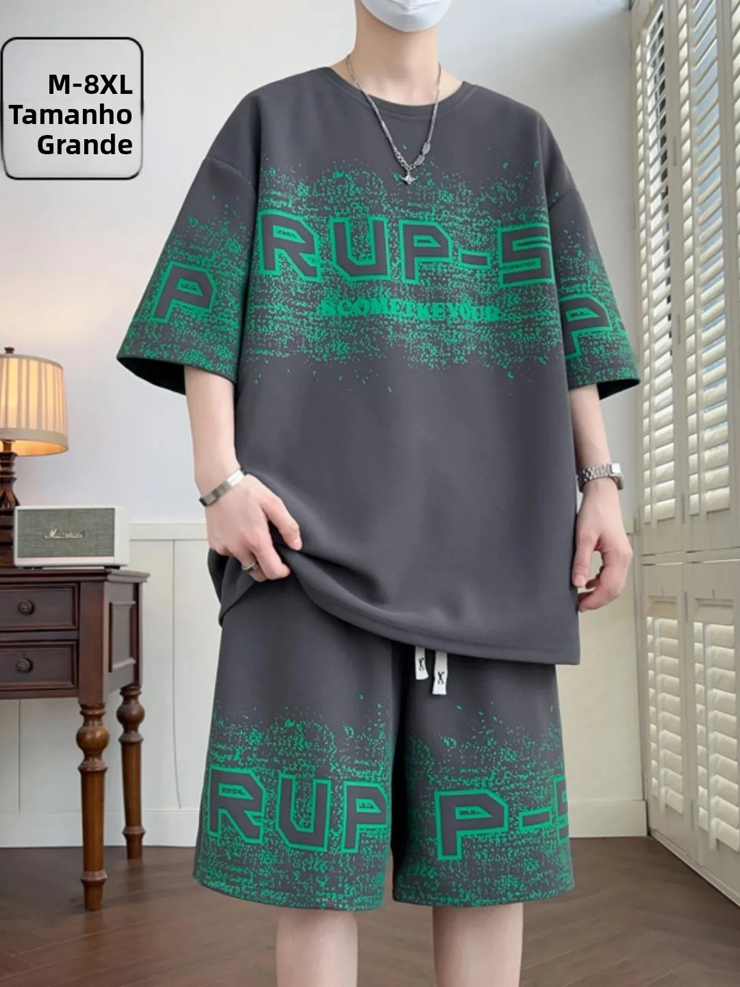 summer-casual-sportswear-set-men's-full-set-short-sleeve-plus-size-two-piece-teenage-polyester-fiber-t-shirt-shorts-ensemble