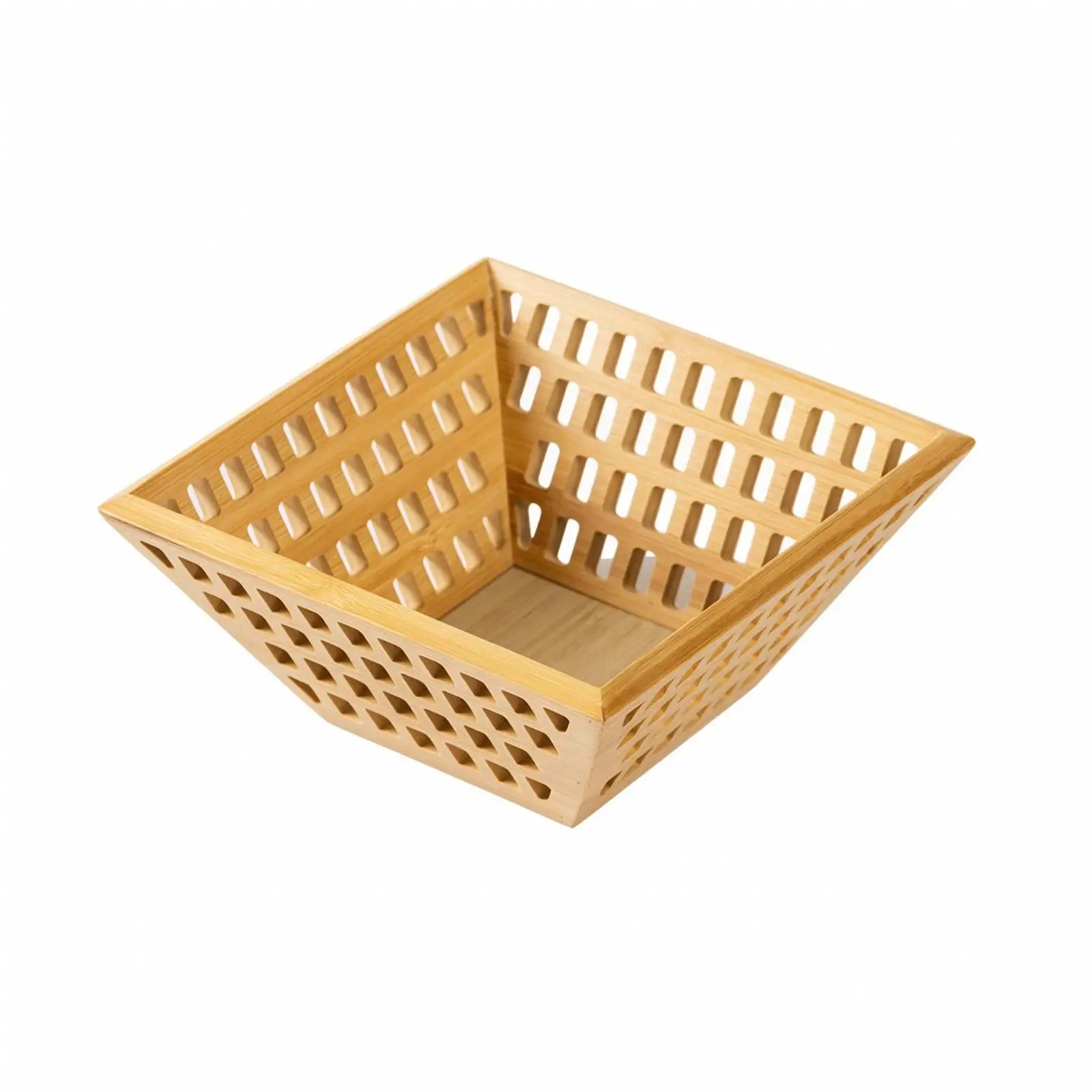 Light Tone Bamboo Basket with Open Lattice Sides for Fruit Vegetable Storage Industrial Wicker Basket Tray for Dining Table