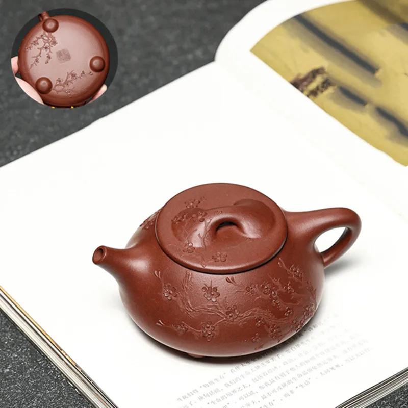 

260ml Chinese Yixing Purple Clay Teapot Hand-carved Plum Tea Pot Ball Hole Filter Stone Scoop Kettle Raw Ore Zisha Tea Set