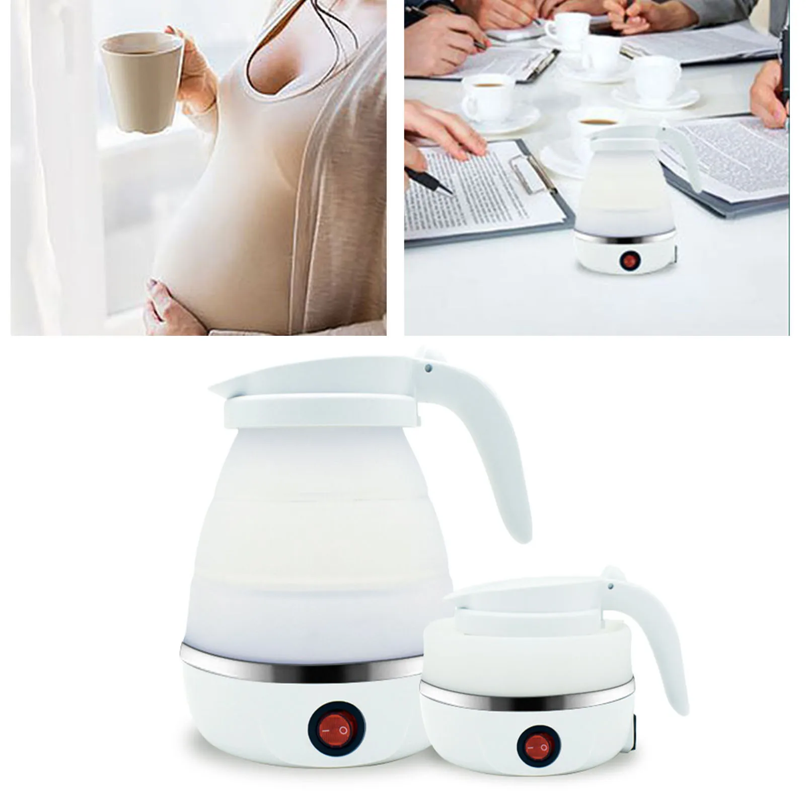 Portable Silicone Folding Travel Electric Kettle Collapsible Electric Kettle for Coffee Tea Fast Water Boiling White US Plug