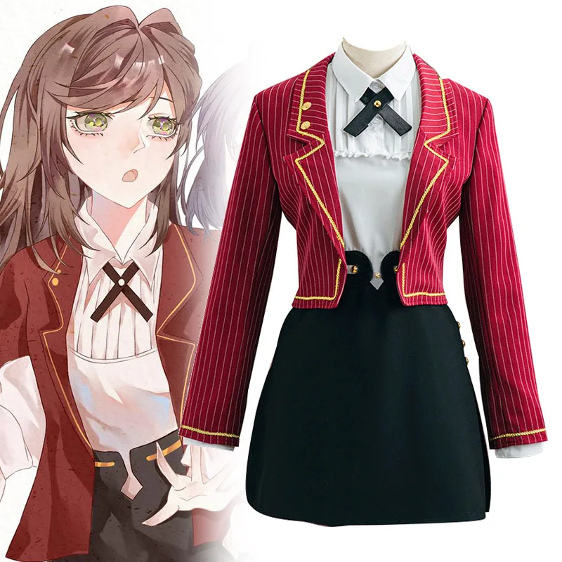 

Tears of Themis Heroine I Marius Game Anime Cosplay Costume Lawyer Uniform Suit Red Striped Coat Skirt Woman Halloween Costume