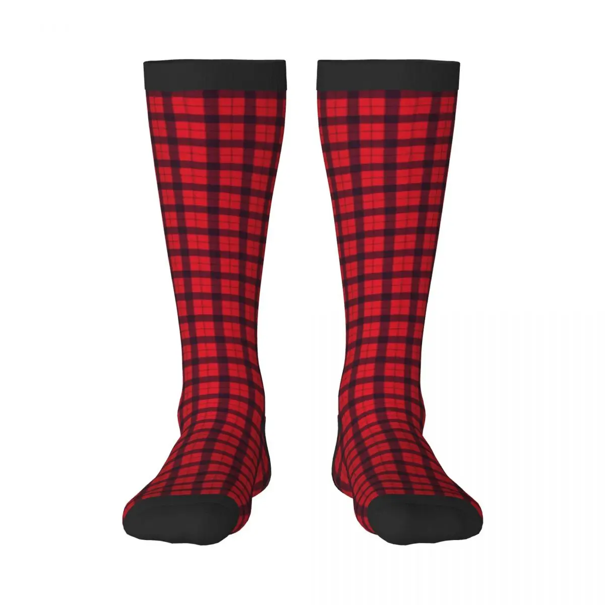 

1 Pack Red Black Buffalo Plaid Check Pattern Over-knee Long Socks Middle High School Socks