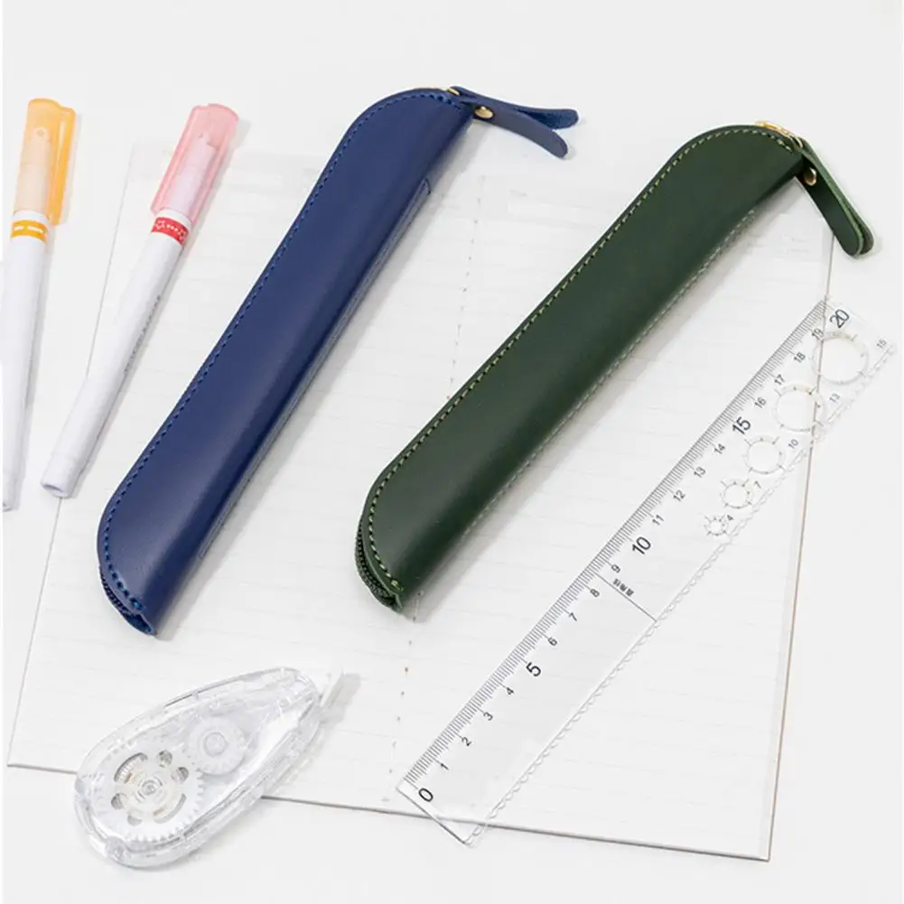 スタイリッシュなペンシルバッグ 多機能文具バッグ スリムペンシルケースオーガナイザー コンパクトなイミテーションレザーペン収納 ポータブル用