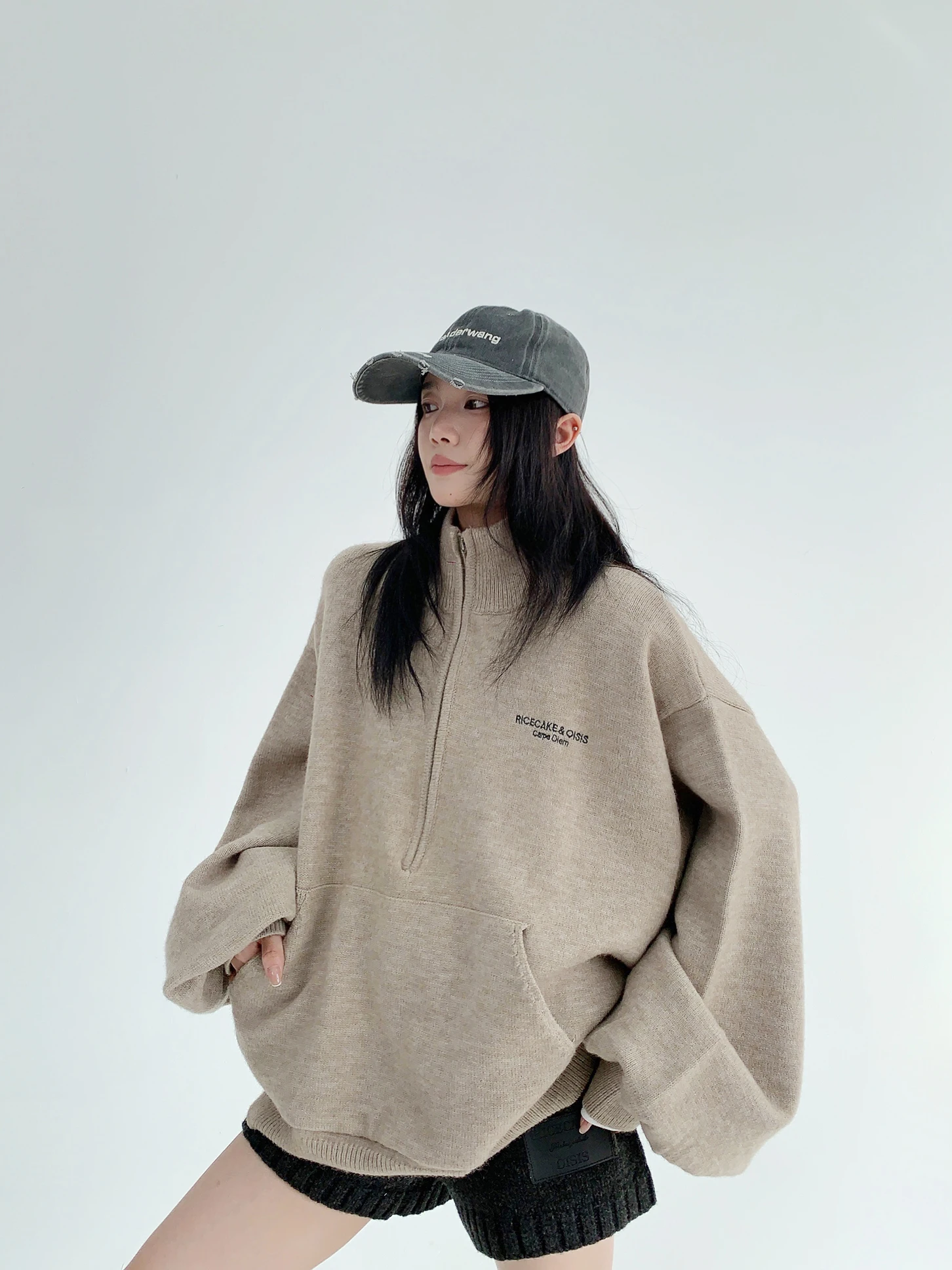 

Thiened Knitted Winter Sweater Women's Loose Lantern Sve High Collar Over-sized Street Sle Knitwear Casual Top Trendy