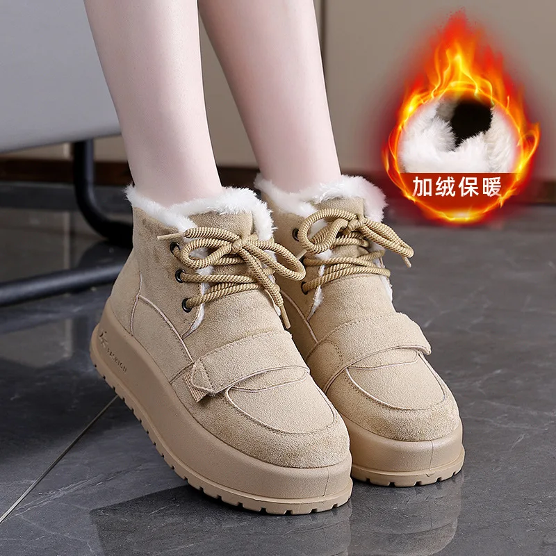 Snow Boots Women's 2025 Winter New Fleece Thickened Fur Integrated Warm Cotton Shoes Thick Sole Comfortable Casual Sports Shoes
