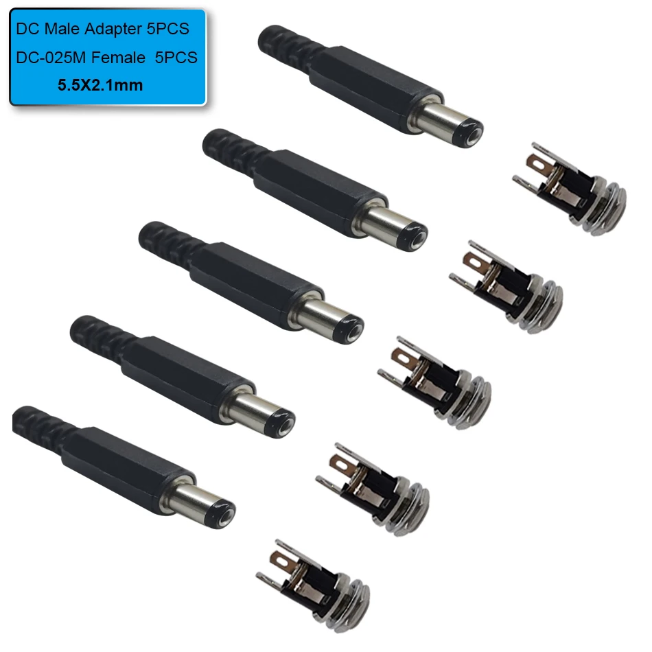 10Pcs DC Connectors 5.5x2.1mm DC Power Plug Male Female Jack Socket Nut Panel Mount DC Power Adapter Connector - Image 5