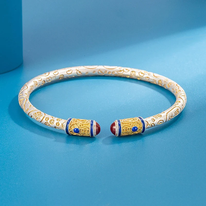 Curled Grass Pattern Bangle New Chinese Style Open Bracelet Wishing you peace and happiness Bangles Birthday Gift KOFSAC