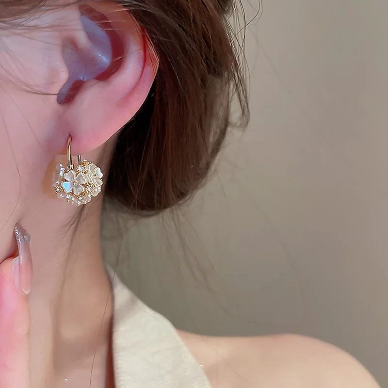 FTCY Romantic Flower Ball Dangle Earring For Women Sweet Zircon Flower Drop Earring Elegant Fashion Girl Party Jewelry