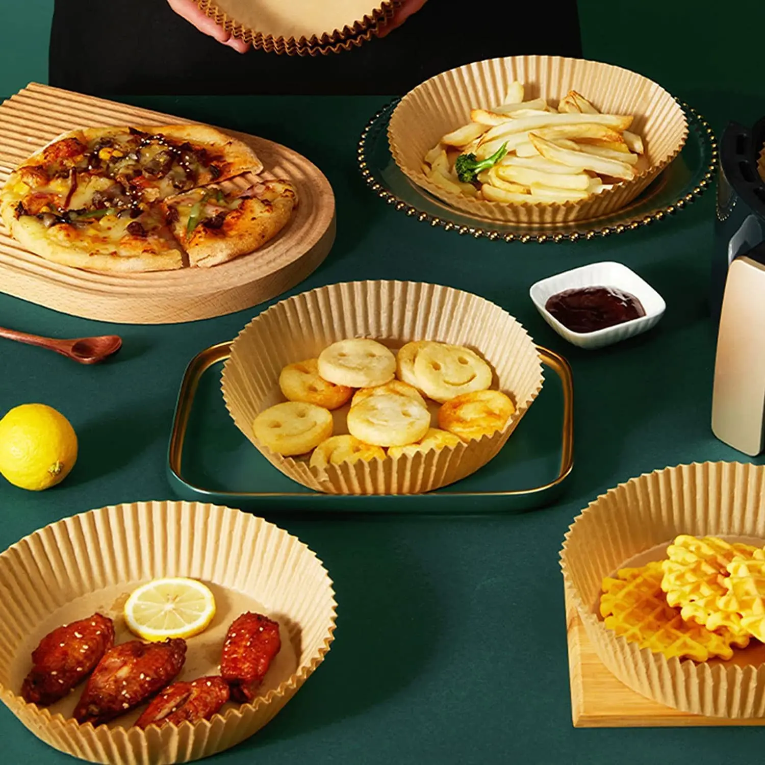 100 шт. одноразовый бумажный вкладыш для фритюрницы, одноразовая бумажная чаша для фритюрницы, маслостойкий пищевой пергамент для обжарки микроволновой печи