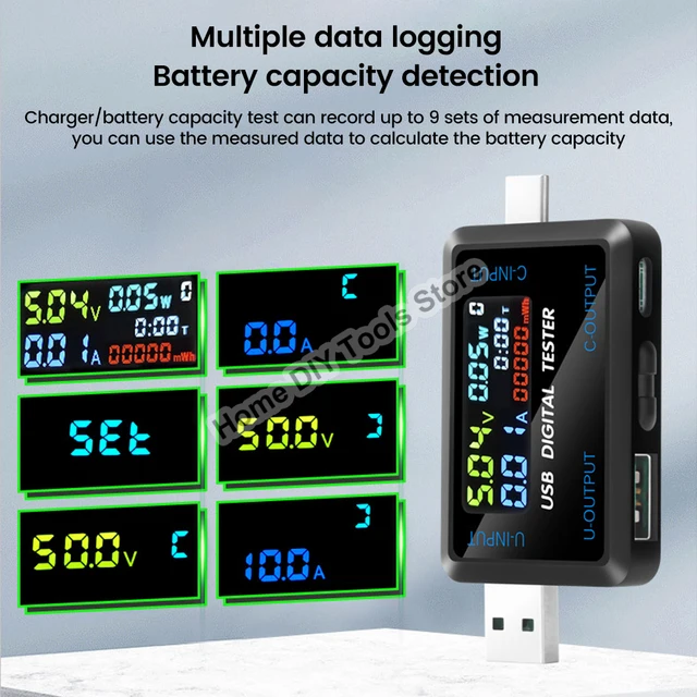 Mierniki napięcia Prąd Napięcie Pojemność Tester baterii USB Typ C Tester napięcia i prądu Tester ładowania Tester pojemności Miernik Power Bank