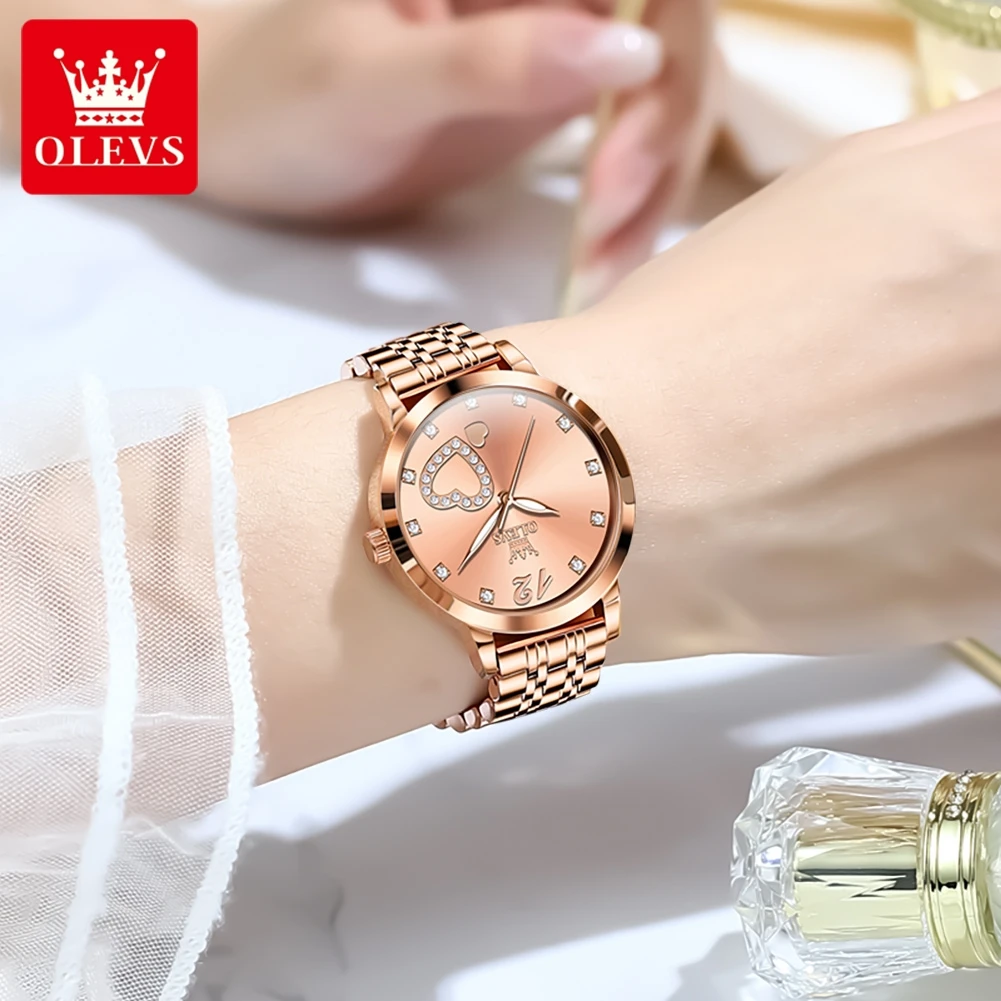 OLEVS 5189 Orologio da donna Orologio da polso al quarzo in acciaio inossidabile di lusso Orologio da donna luminoso impermeabile Set di braccialetti Regali Quadrante a cuore