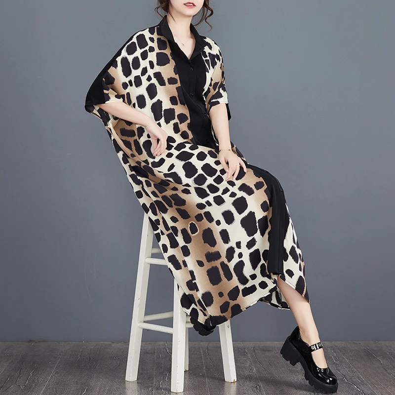 Estate Nuovo plus Size Faion Print Long irt Dr Color Blo Cardigan aperto da donna Taglia maggiorata Fibra di poliestere rotonda Ne