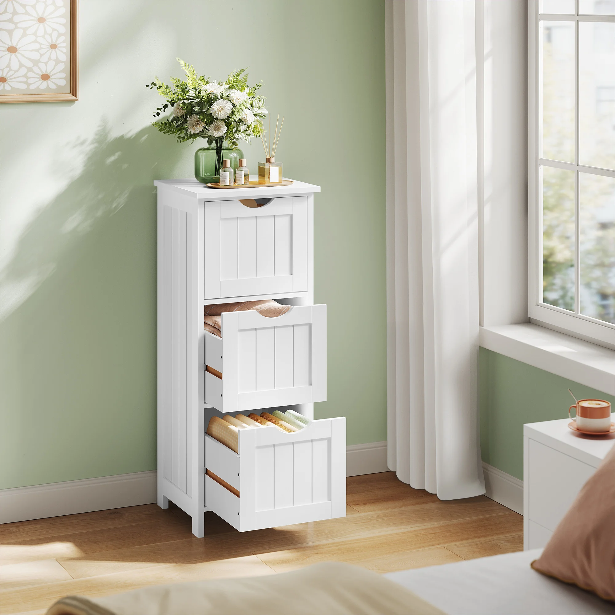 Armadietto per WC stretto Organizzatore Armadietto per bagno 3 cassetti autoportanti per soggiorno Cucina 32x81x30 cm