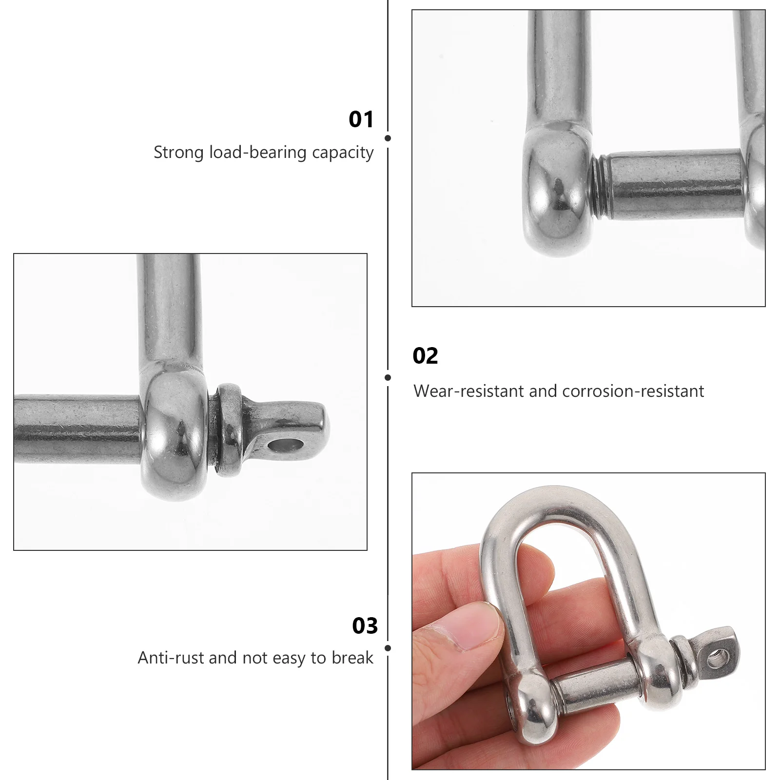 4 Pcs Shackle Off-Road Bow Stainless Steel Shackles Isolator Towing D-Rings Silver Tool