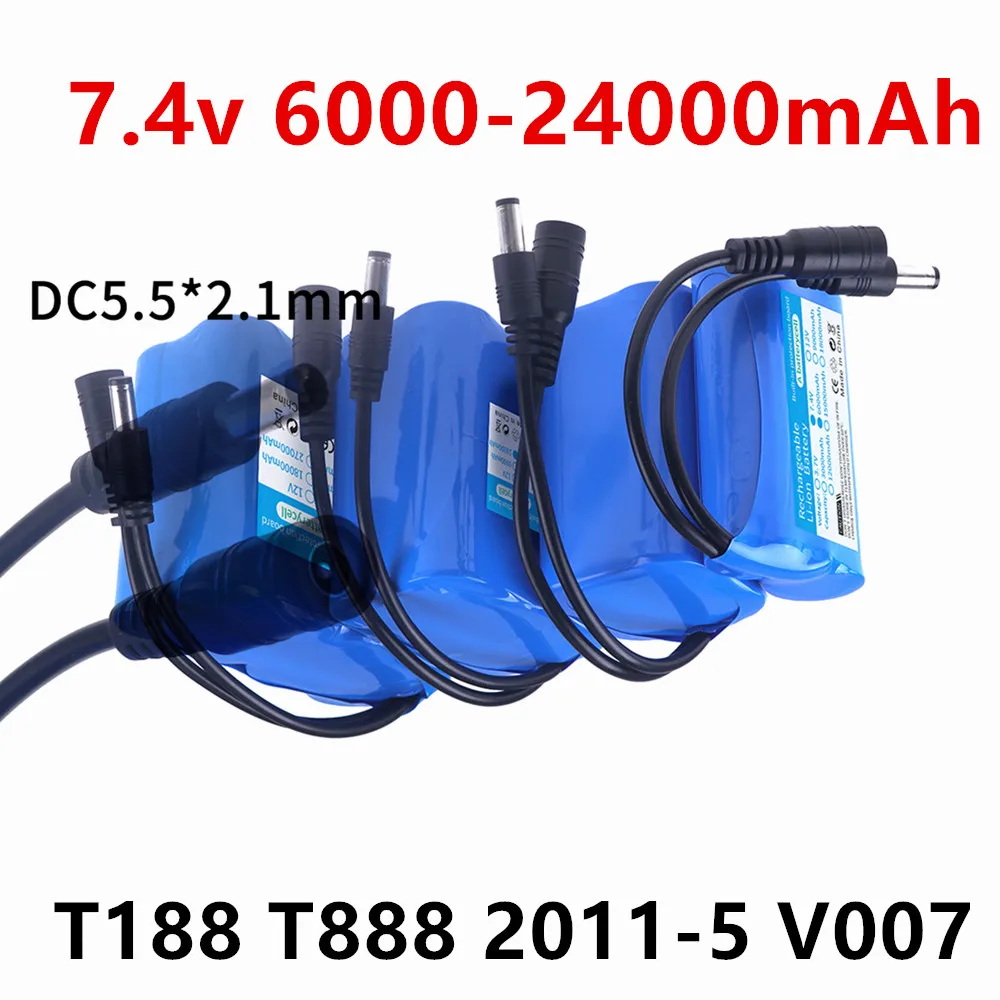 7.4V 6000/12000mAh Battery with Charger For T188 T888 2011-5 V007 C18H18 Remote Control RC Fishing Bait Boat Spare Battery Parts