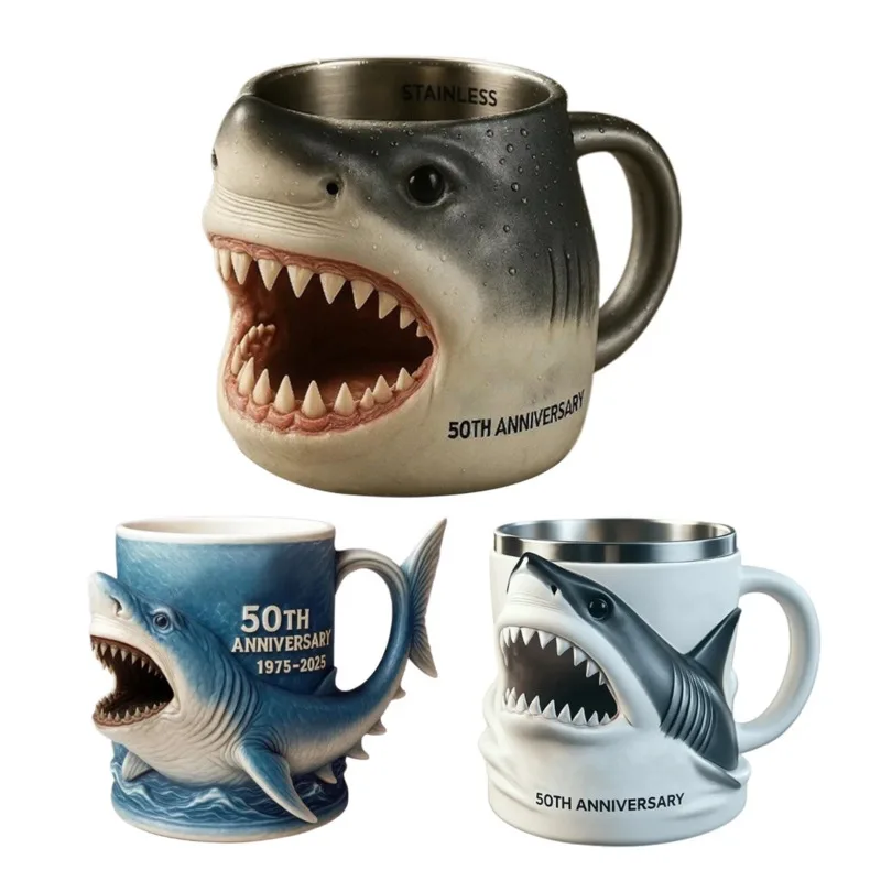 Taza 3D de mandíbulas raras para 50 ° aniversario, película para recuerdos, cerveza, taza de café, regalo promocional, 1 ud.