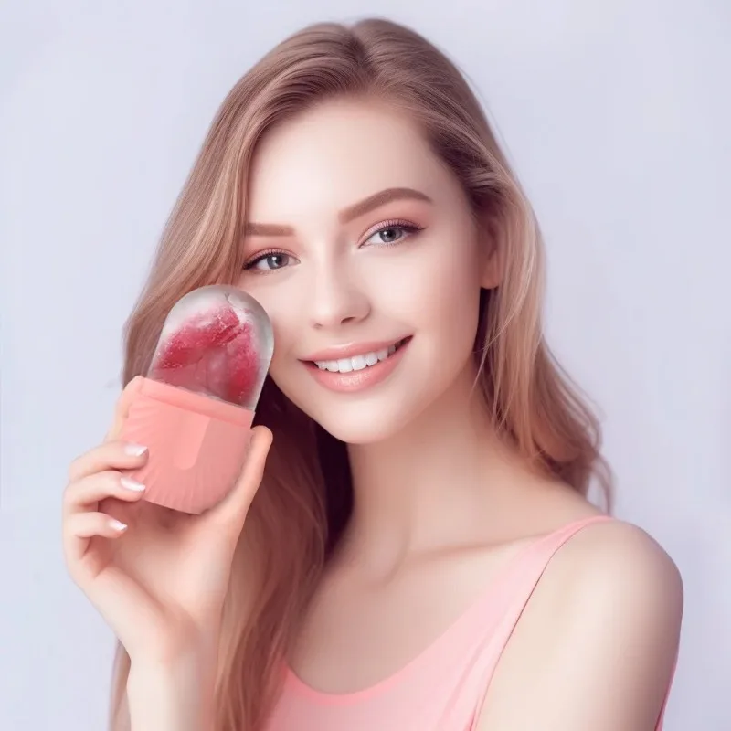 

Пленка для кубиков льда с массажным отделением для лица, ледяной валик для лица, розовый ледяной валик для лица, многофункциональная форма для сужения пор