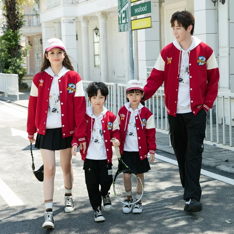 

Family Matching Outfits Autumn Winter Mum Daughter Dad Son Plus Velvet Jacket Adults Kids Baseball Uniform School Sports Coat