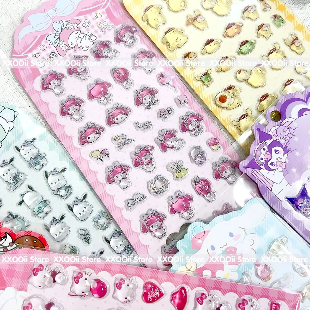 Genuine Sanrio 3D Embossed Solid Stickers Hello Kitty Cinnamoroll Pop-Up Decorations Handbook Phones Waterproof Stickers Gifts