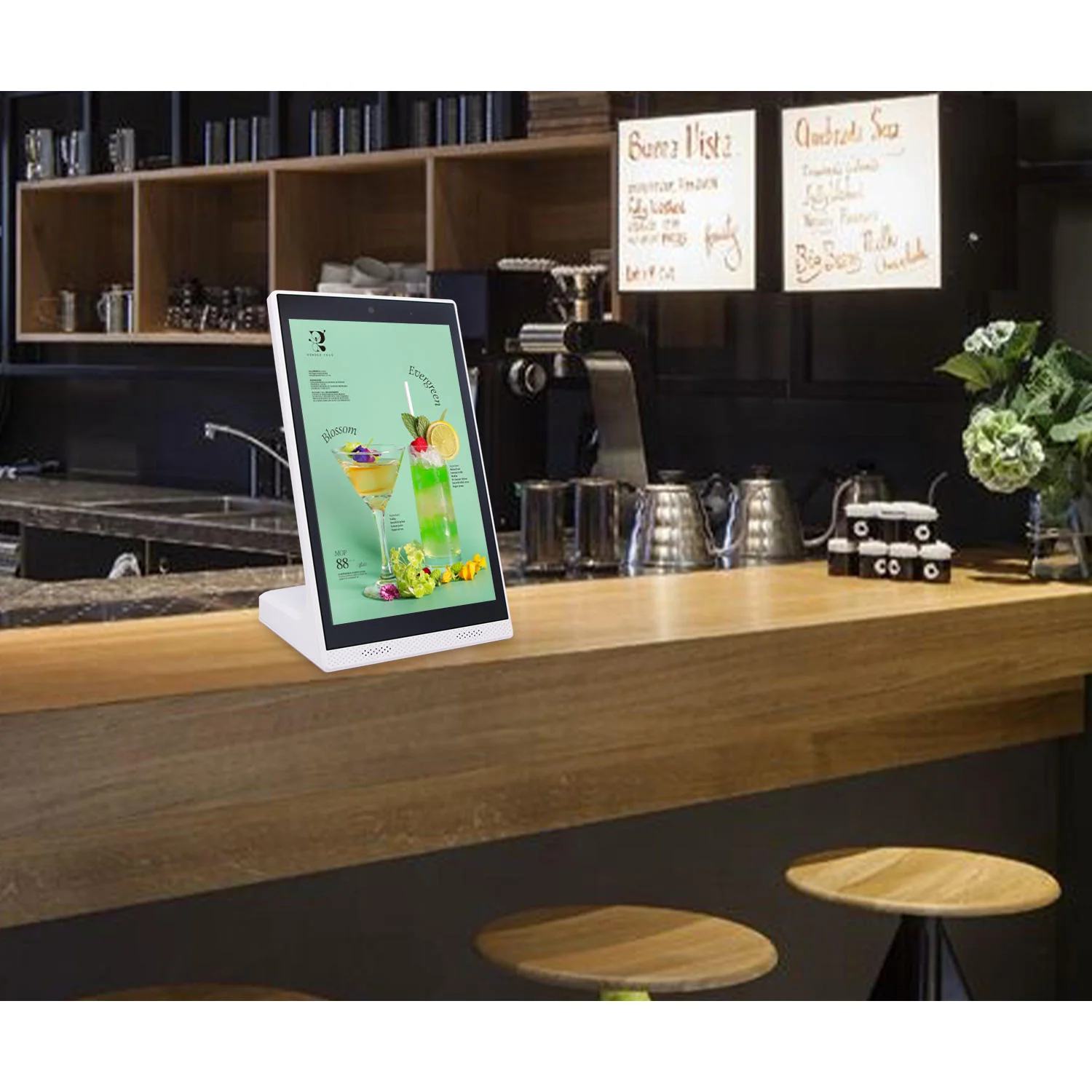 新品のL字型10.1インチAndroidデスクトップタブレットタッチスクリーンディスプレイ、レストランメニュー、モバイルPOS注文システム。