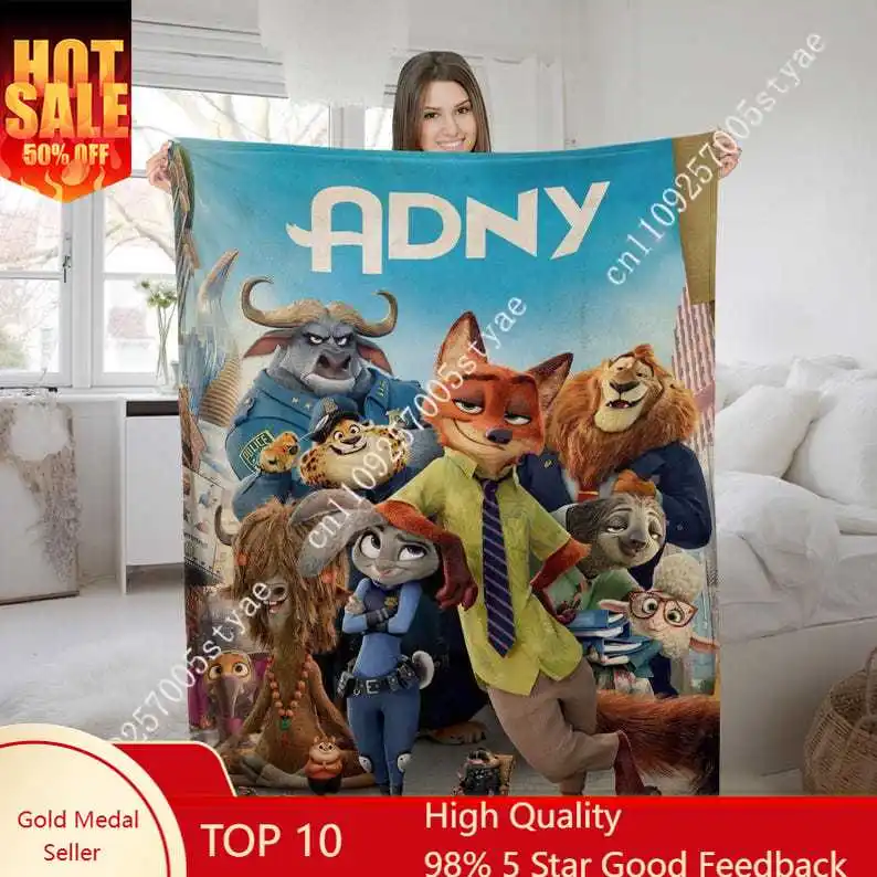 

Zootopia Nick Judy Blanket Disney Cartoon Plush Blankets Indoor Decoration Child Holiday Party Boy Girl Gifts Warm Custom Quilt