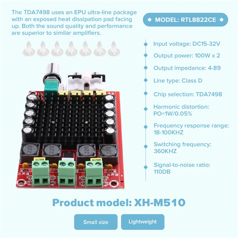 【Livraison Rapide】XH-M510 TDA7498 Class D Amplifier Board 2X100W Dual Channel Audio Stereo Digital Amplifier Module