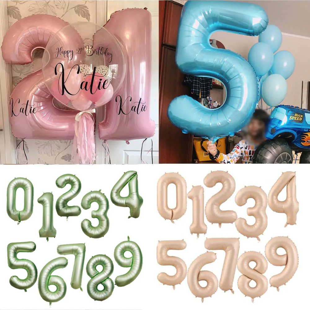 32/40inch Baby Pink Blue Olive Green Number Balloon 0-9 Digit Foil Helium Ballons Happy Birthday Party Decors Baby Shower Globos