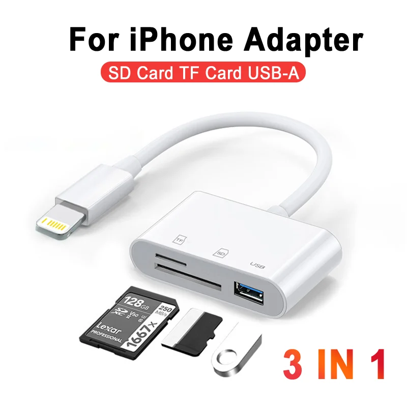 OTG 3 In 1 USB C Adapter SD TF Memory Card Reader And Charging Port For iPhone 16 15 Pro Max X Xiaomi Samsung S24 Huawei MacBook