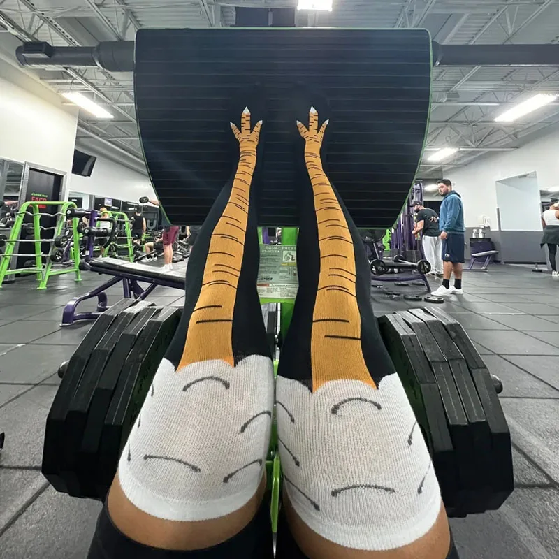 

Chicken Legs Knee-High Socks White Elephant Gifts Adult Deadlift Gym Weightlift Funny Feet Silly Gag Fitness Halloween Christmas