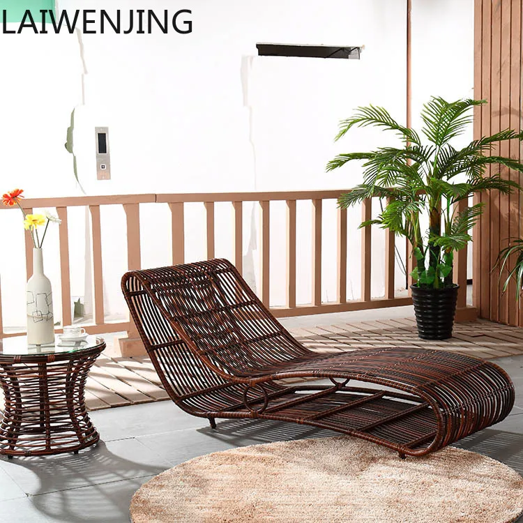 

MJY outdoor balcony lying sun room rattan beach waterproof rattan chair combination