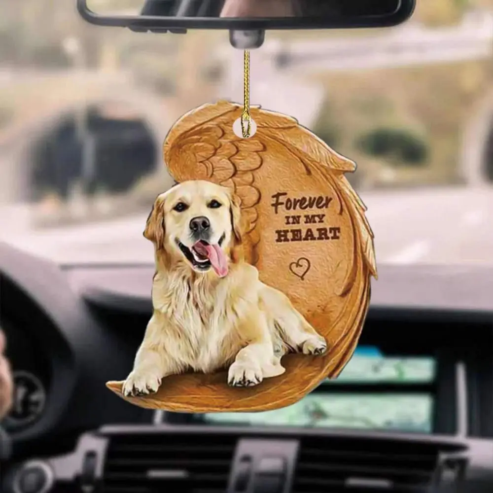 Decorative Dog Angel Pendant Dog Key Chains Acrylic Hanging Dog Hanging Decorations 2D Car Interior Ornament Key Chains