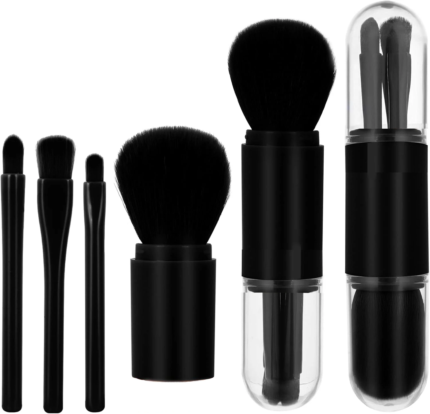 مجموعة فرش مكياج صغيرة 4 في 1، فرشاة شفاه محمولة، فرشاة هايلايتر لظلال العيون، فرشاة كريم أساس صغيرة قابلة للسحب للمكياج الأخضر