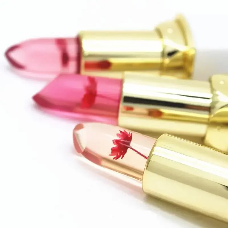 Drie kleuren optionele natuurlijke transparante lippenbalsem gedroogde bloemgelei kleur veranderende lippenstift langdurige vochtinbrengende crème make-up