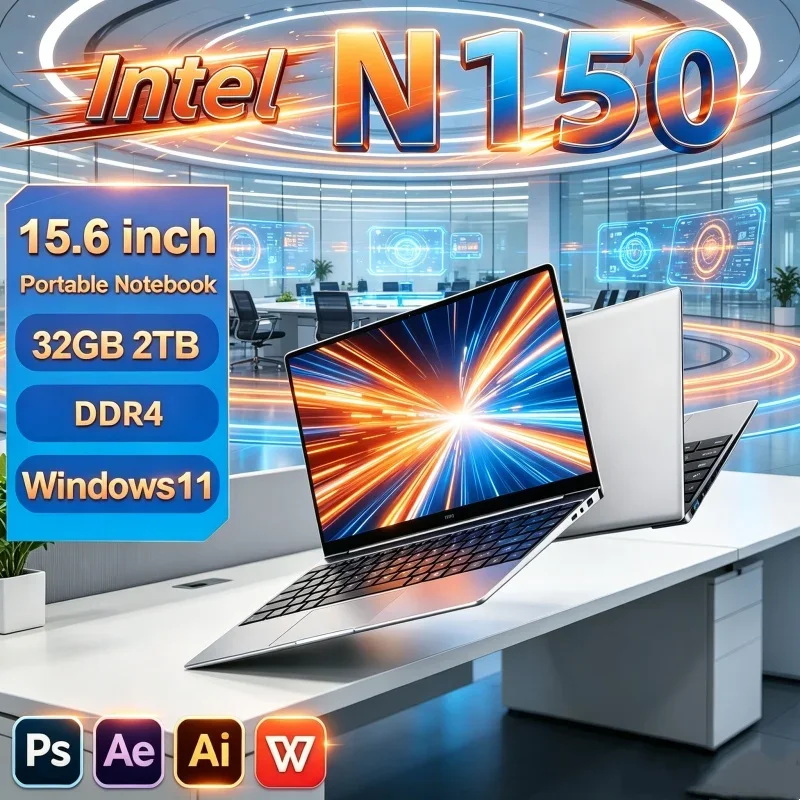 15.6" Intel Core N150 Windows 11 Scratch-resistant Laptop Computer 32GB RAM 1TB 2TB SSD Portable Notebook PC Office Study