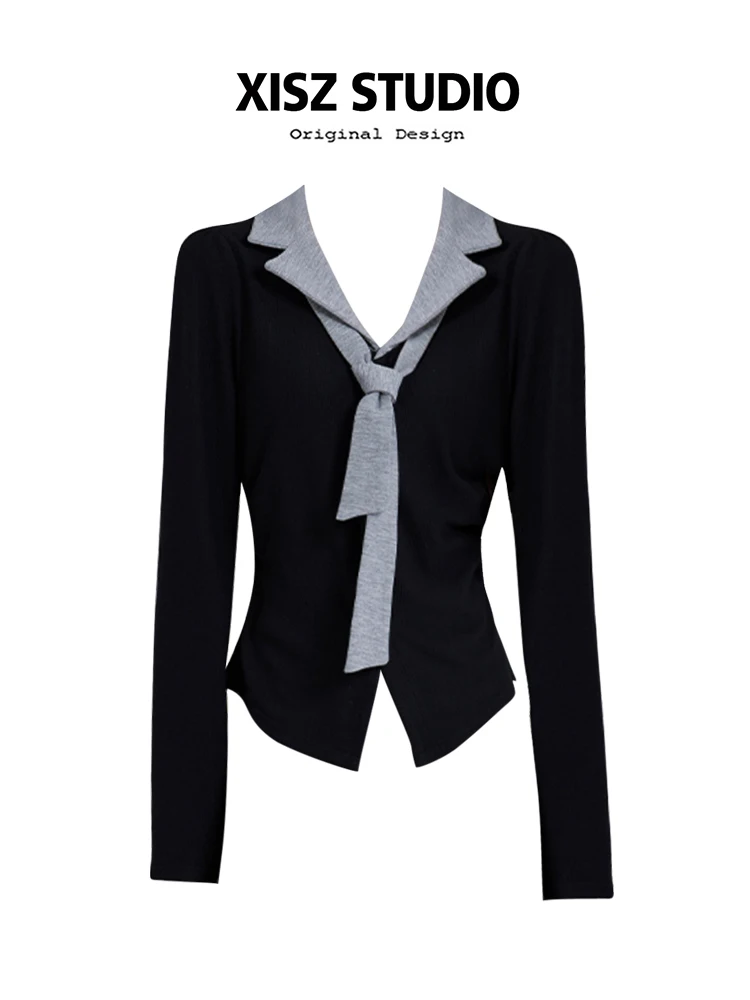 

Women's Fake Two Pieces Patchwork T-shirt Harajuku Y2k Tee Top 90s Aesthetic Vintage Korean Long Sleeve T-shirts 2000s Clothes