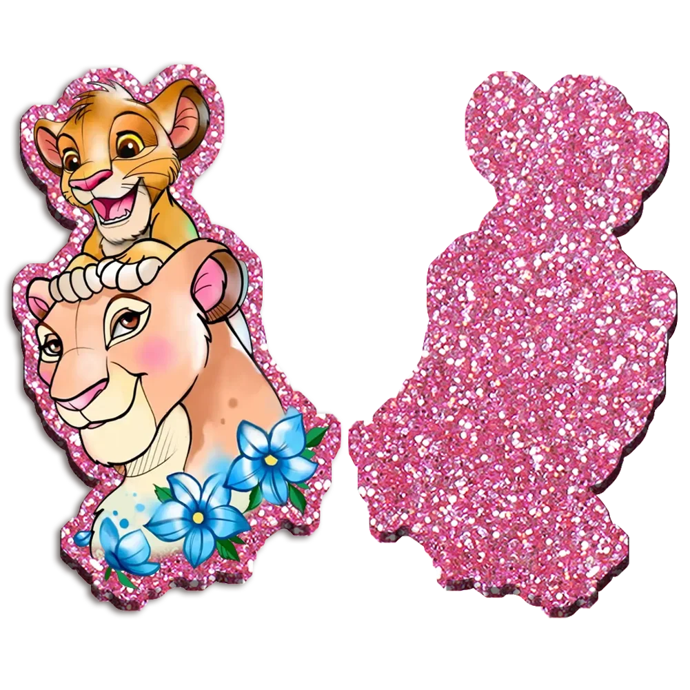 

50mm 5pcs Pink Glitter Acrylic Charms Disney The Lion Simba for Phone Case Badge Pendant DIY Scrapbooking Accessory
