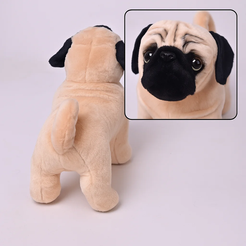Realistic Standing Pug Plush Toy Dog - Lifelike 13-inch Puppy, Super Soft Weighted Self-Supporting Doll, Collectible Gift for Ki