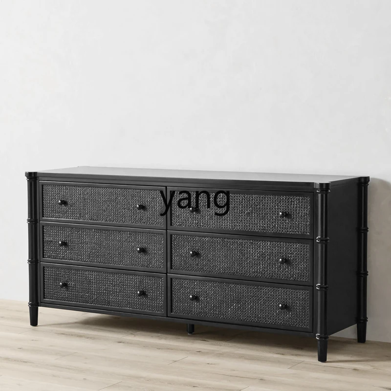 

LTT American solid wood chest, master bedroom, bedside cabinet against the wall, black retro three-six chest cabinet