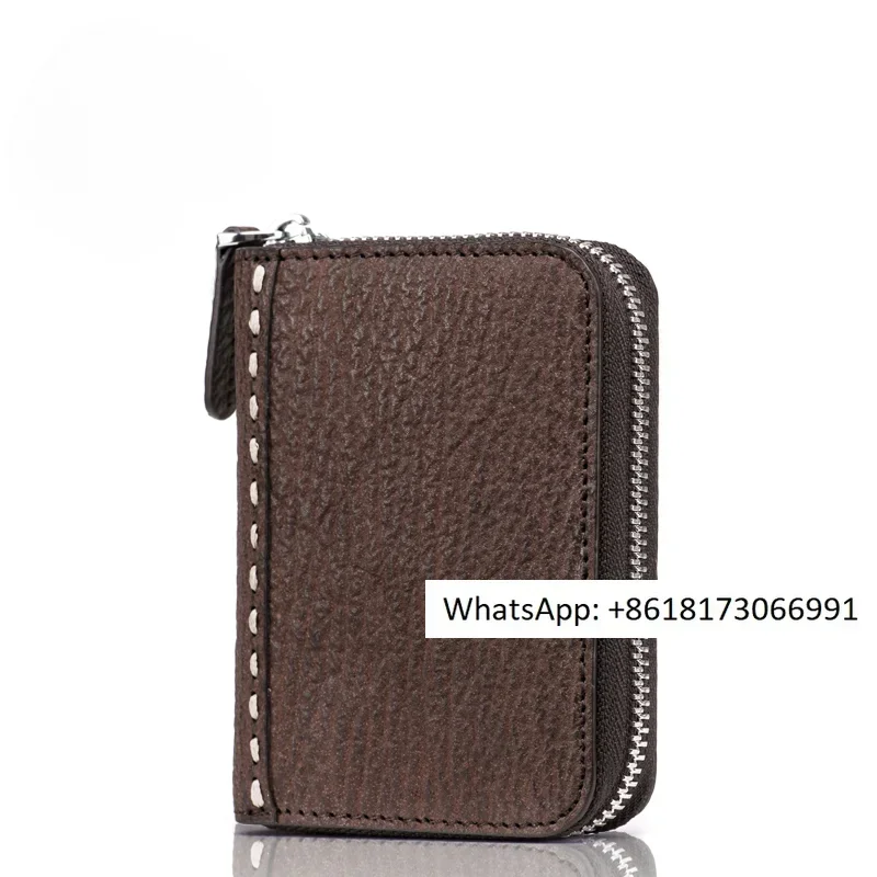 Bamat Shark Skin - Tarjetero corto para hombre de piel auténtica, estilo vertical simple, bolsa para llaves con cremallera de gran capacidad, billetera cero